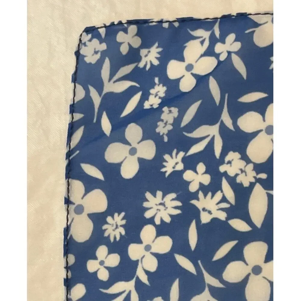 One of a Kind Silk Scarf Manufacture Sample Blue Flowers - Vialegeno Disegni